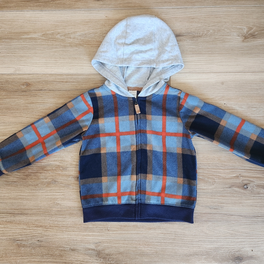Carter's Blue and Gray Plaid Hooded Sweatshirt | 24 Months